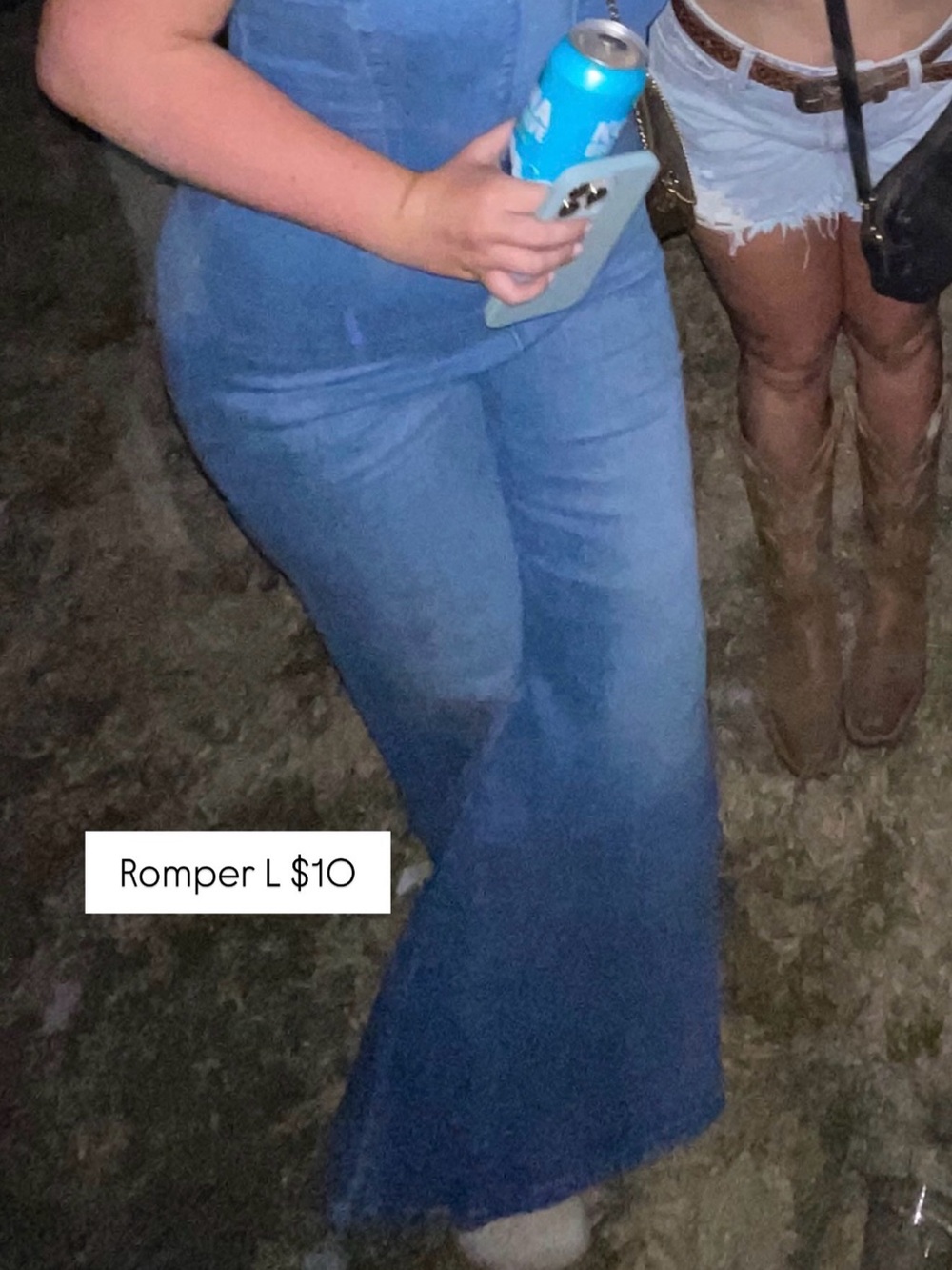 Blue Women's Denim Romper Jeans - Classic Flare